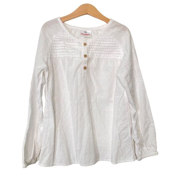 Hanna Andersson Blouse in Swiss Dot White Girls Size 140 (10) Button Up Shirt - Picture 1 of 11